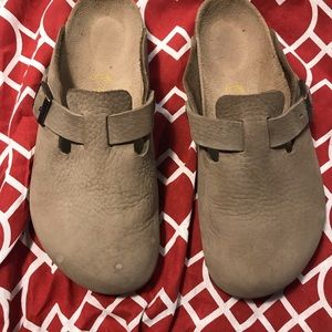 Birkenstock Boston Soft Footbed Suede Leather Clogs Tan Size 39 Unisex Germany
